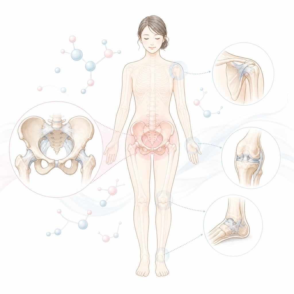 産後ホルモン(リラキシン)の影響を示す医学イラスト