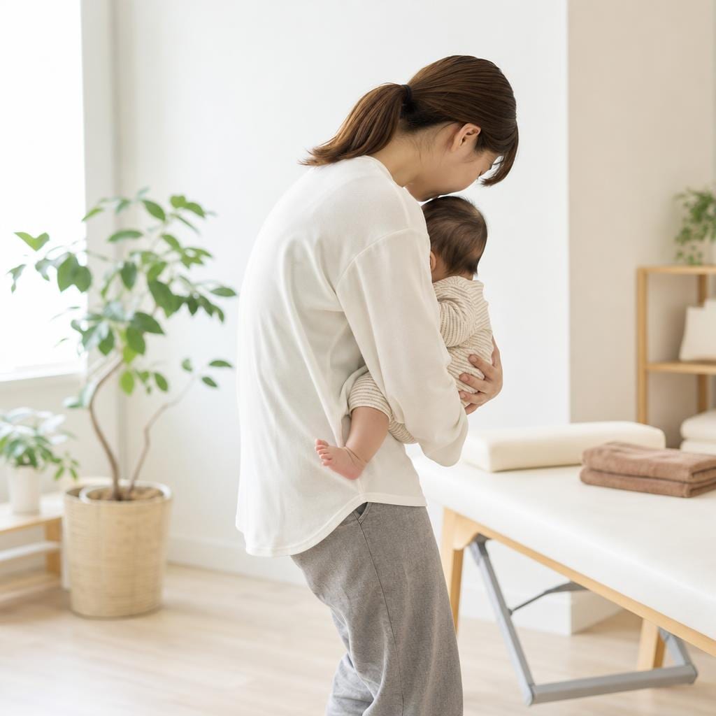 抱っこ姿勢で姿勢が崩れるイメージ