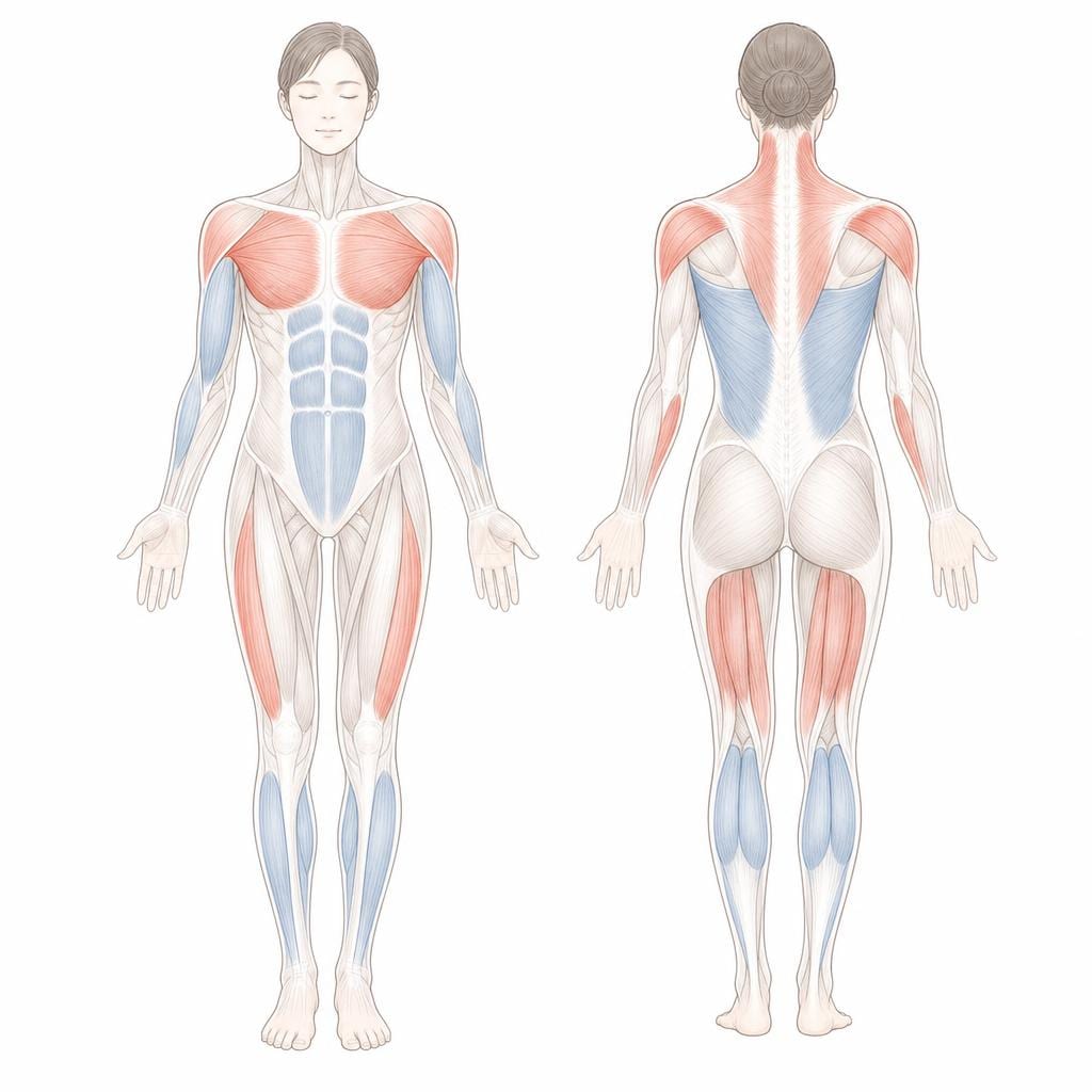 表層筋と深層筋のアンバランスの医学イラスト